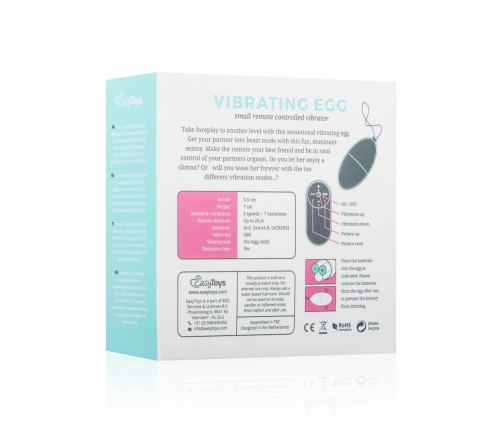 EasyToys Vibrating Egg Pink Remote Control 10-Mode Waterproof 8718627521946
