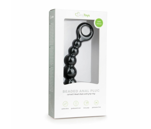 Sinner Gear Silicone Beaded Plug with Finger Loop - Black, Medium Size