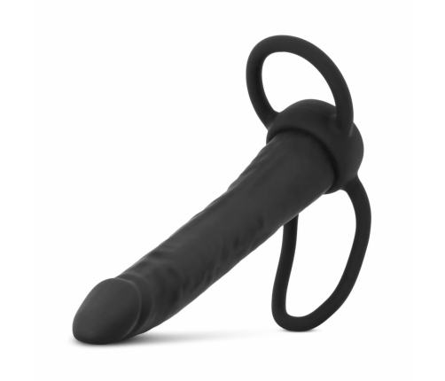 Men Only Black Intimate Device with Dual Stretch Rings, Curved Design