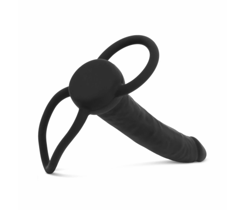 Men Only Black Intimate Device with Dual Stretch Rings, Curved Design