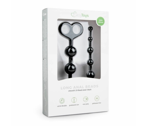 EasyToys Anal Beads Black 10-Piece Flexible Silicone Chain 34 cm