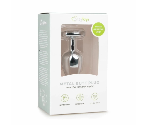 EasyToys Aluminium Plug Heart Crystal Medium Silver Elegant Design