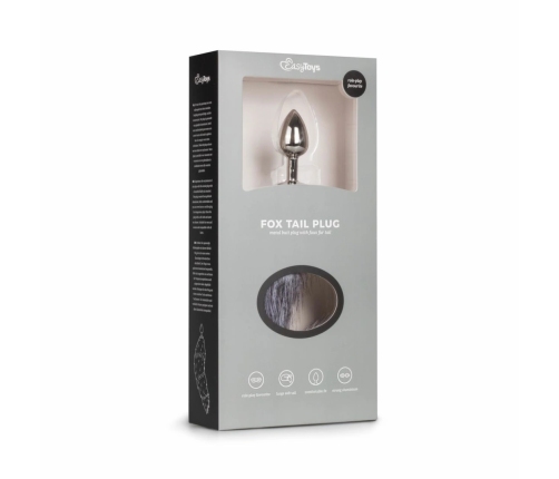 EasyToys Metal Plug with Faux Fox Tail - Silver & Grey, Medium Size
