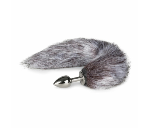EasyToys Metal Plug with Faux Fox Tail - Silver & Grey, Medium Size