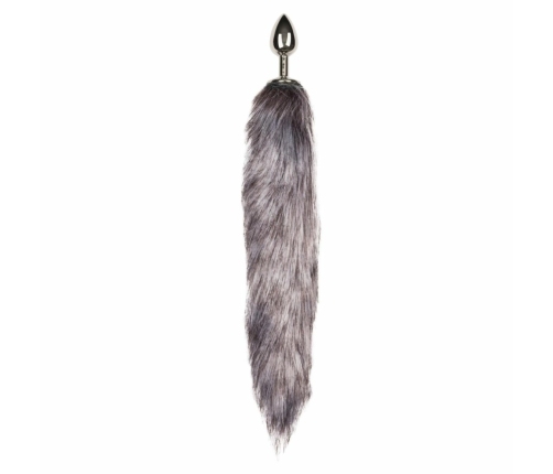 EasyToys Metal Plug with Faux Fox Tail - Silver & Grey, Medium Size