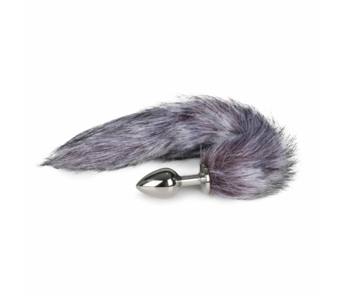 Rimba Fox Tail Aluminium Intimate Plug - Silver & Grey Faux Fur, Medium