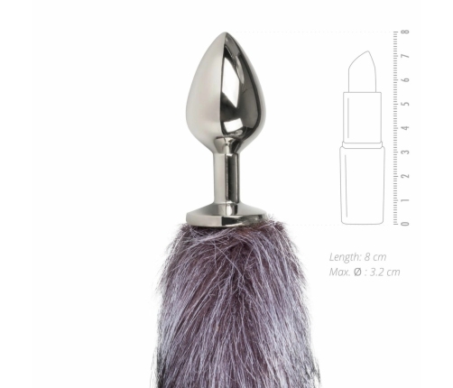 Rimba Fox Tail Aluminium Intimate Plug - Silver & Grey Faux Fur, Medium