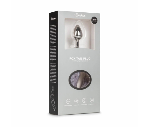 Rimba Fox Tail Aluminium Intimate Plug - Silver & Grey Faux Fur, Medium