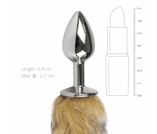 EasyToys Aluminium Plug with Faux Fox Tail - Silver & Grey, Medium