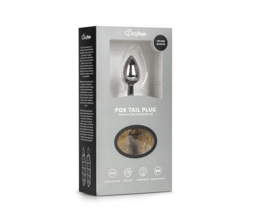 EasyToys Aluminium Plug with Faux Fox Tail - Silver & Grey, Medium