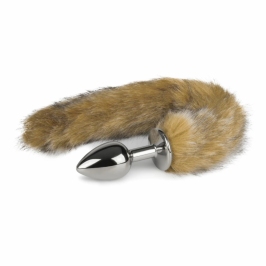 EasyToys Aluminium Plug with Faux Fox Tail - Silver & Grey, Medium