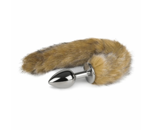 EasyToys Aluminium Plug with Faux Fox Tail - Silver & Grey, Medium