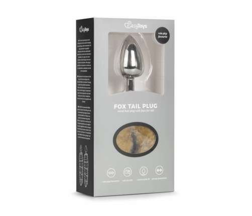 EasyToys Aluminium Fox Tail Plug Silver Faux Fur 40cm