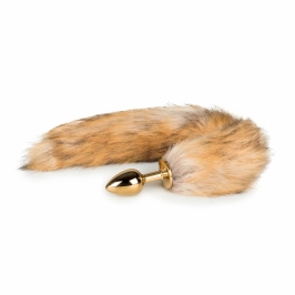 Rimba Aluminium Plug with Faux Fox Tail - Silver & Grey, Medium Size