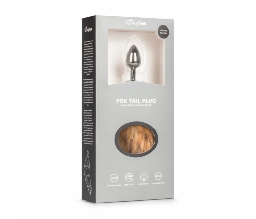 Rimba Aluminium Plug with Faux Fox Tail - Silver & Grey, Medium