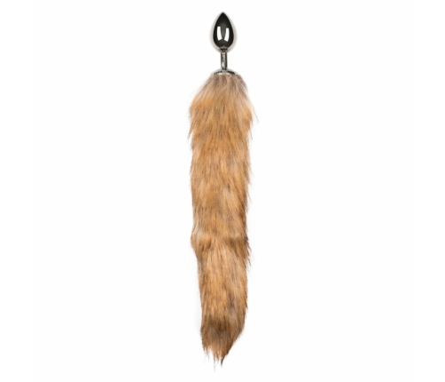 Rimba Aluminium Plug with Faux Fox Tail - Silver & Grey, Medium
