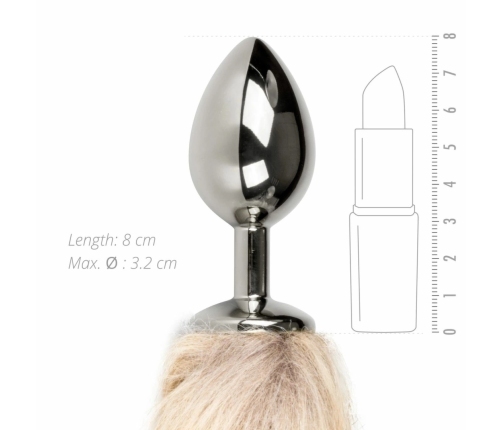 Rimba Aluminium Plug with Faux Fox Tail - Silver & Grey, Medium