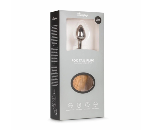 Rimba Aluminium Plug with Faux Fox Tail - Silver & Grey, Medium