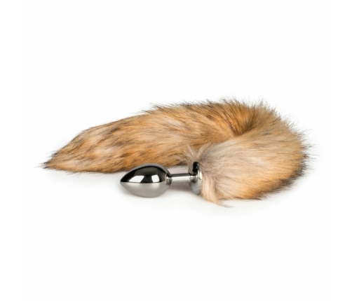 Rimba Aluminium Plug with Faux Fox Tail - Silver & Grey, Medium