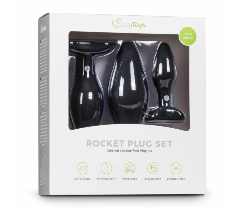 EasyToys Silicone Anal Training Plug Set Black - 3 Sizes, Flexible Design