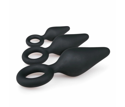EasyToys Silicone Plug Set Black - 3 Sizes with Ergonomic Pull Ring