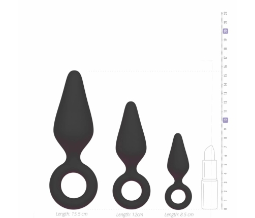 EasyToys Silicone Plug Set Black - 3 Sizes with Ergonomic Pull Ring