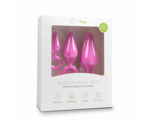 EasyToys Silicone Intimate Plug Set Pink - 3 Sizes, Pull Ring Handle