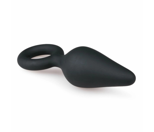 EasyToys Silicone Plug Medium with Pull Ring - Black, Ergonomic Design