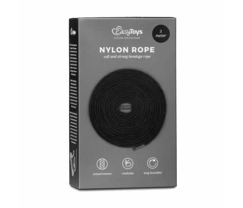 EasyToys Soft Bondage Rope 5m - Flexible Black Restraint Cord