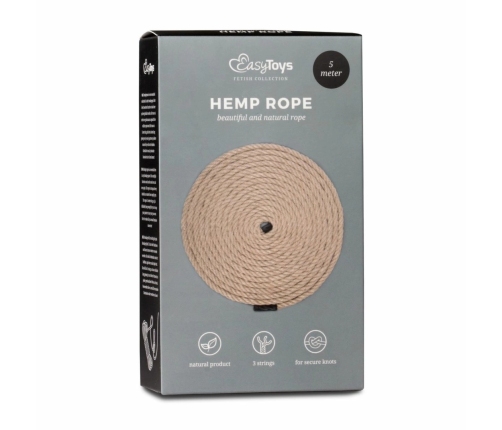 EasyToys Natural Hemp Bondage Rope 5m - Durable 3-Strand Design