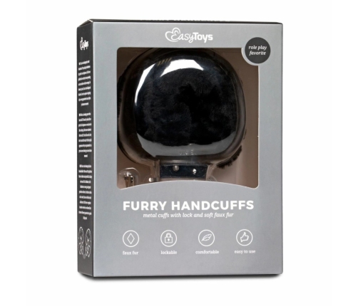 EasyToys Soft Plush Restraint Handcuffs Black Adjustable Lockable