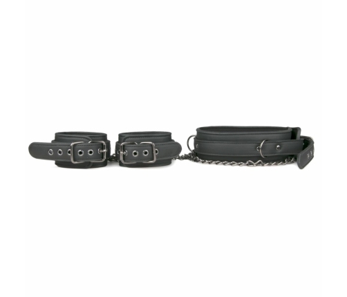 EasyToys Adjustable Faux Leather Bondage Collar with Detachable Handcuffs