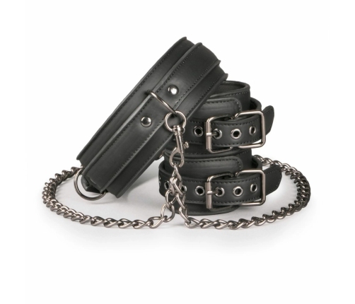 EasyToys Adjustable Faux Leather Bondage Collar with Detachable Handcuffs