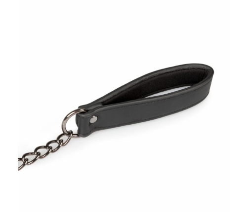 EasyToys Adjustable Faux Leather Collar with Metal Chains, Black