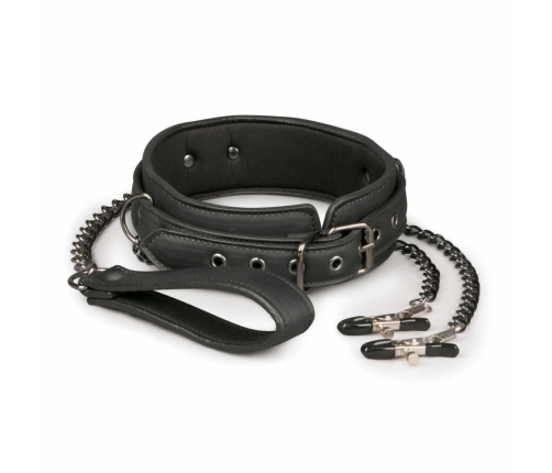 EasyToys Adjustable Faux Leather Collar with Metal Chains, Black