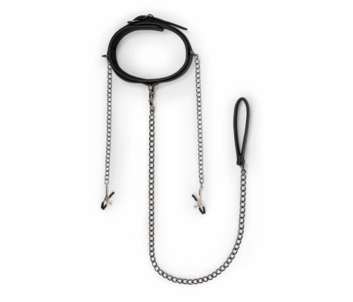 EasyToys Adjustable Faux Leather Collar with Metal Chains, Black