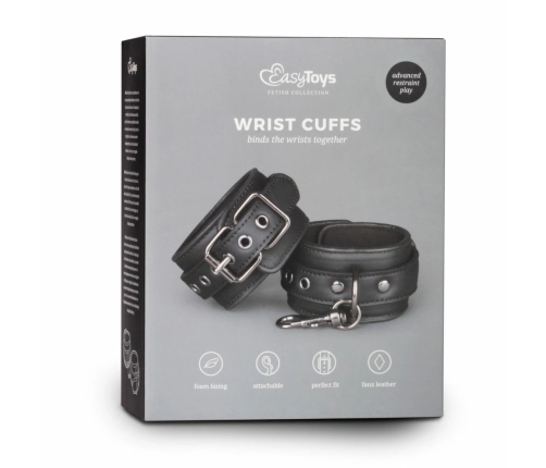 EasyToys Faux Leather Adjustable Handcuffs Black 11-28cm Soft Lining