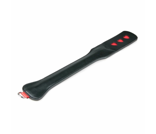 Ouch! Long Leather Paddle Black-Red with Decorative Heart Cut-Outs 32cm