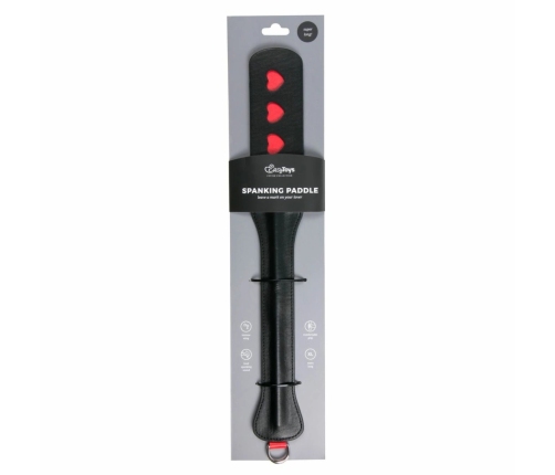 Ouch! Long Leather Paddle Black-Red with Decorative Heart Cut-Outs 32cm