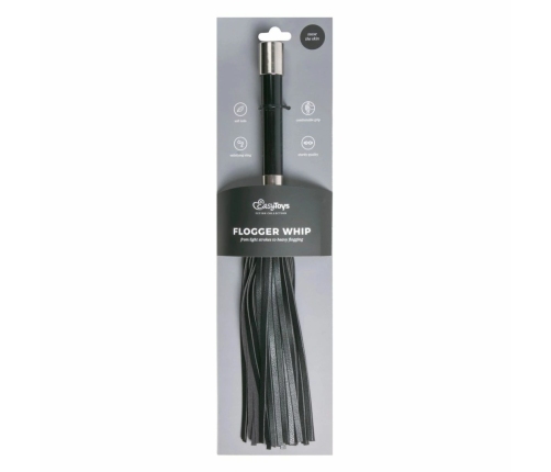 Kiotos Flogger with Metal Handle - Durable Faux Leather, Black, 45 cm