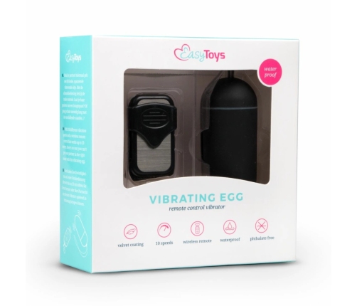 Easytoys Vibration Egg Black - Wireless Remote, 10 Modes, 20m Range