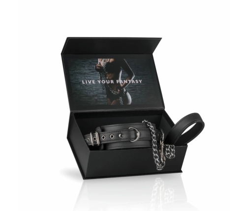 Kiotos Adjustable Metal & Faux Leather Bondage Collar with Leash 40-54 cm