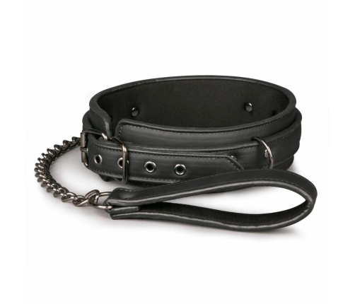 Kiotos Adjustable Metal & Faux Leather Bondage Collar with Leash 40-54 cm