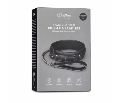 Kiotos Adjustable Metal & Faux Leather Bondage Collar with Leash 40-54 cm