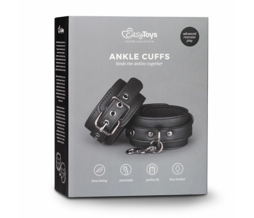 EasyToys Ankle Cuffs Faux Leather Adjustable Black 13-30cm