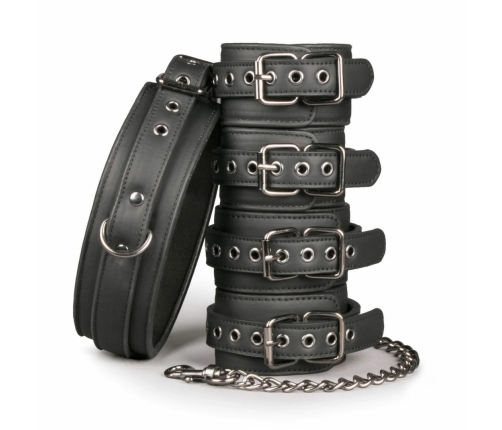 EasyToys Bondage Set - Adjustable Faux Leather Collar & Cuffs Kit