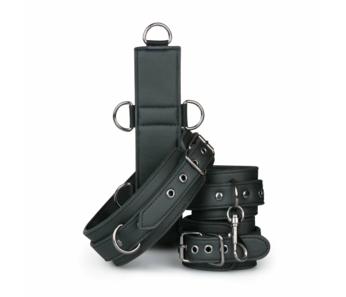 Ouch! Adjustable Faux Leather Neck & Wrist Bondage Set, Black