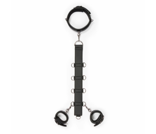 Ouch! Adjustable Faux Leather Neck & Wrist Bondage Set, Black