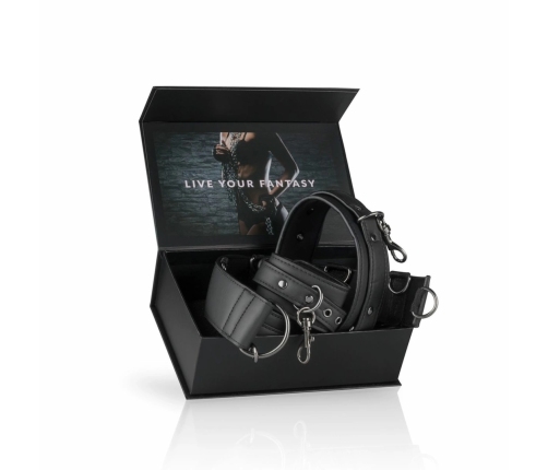 Ouch! Adjustable Faux Leather Neck & Wrist Bondage Set, Black