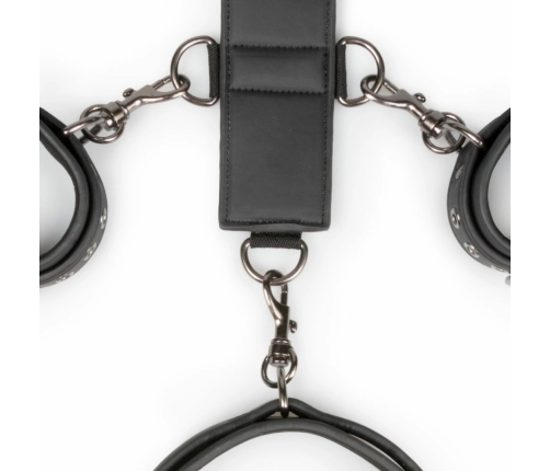 Ouch! Adjustable Faux Leather Neck & Wrist Bondage Set, Black